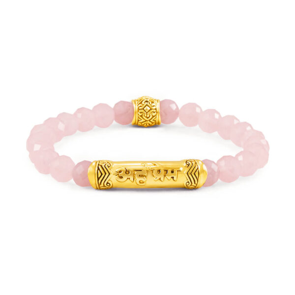 I AM DIVINE LOVE Sanskrit Rose Quartz Bracelet (gold brass) 1